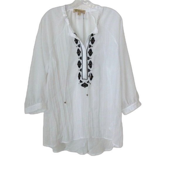 Democracy Top Women XL White Black V-neck Semi-sheer Lightweight Blouse - Picture 1 of 6